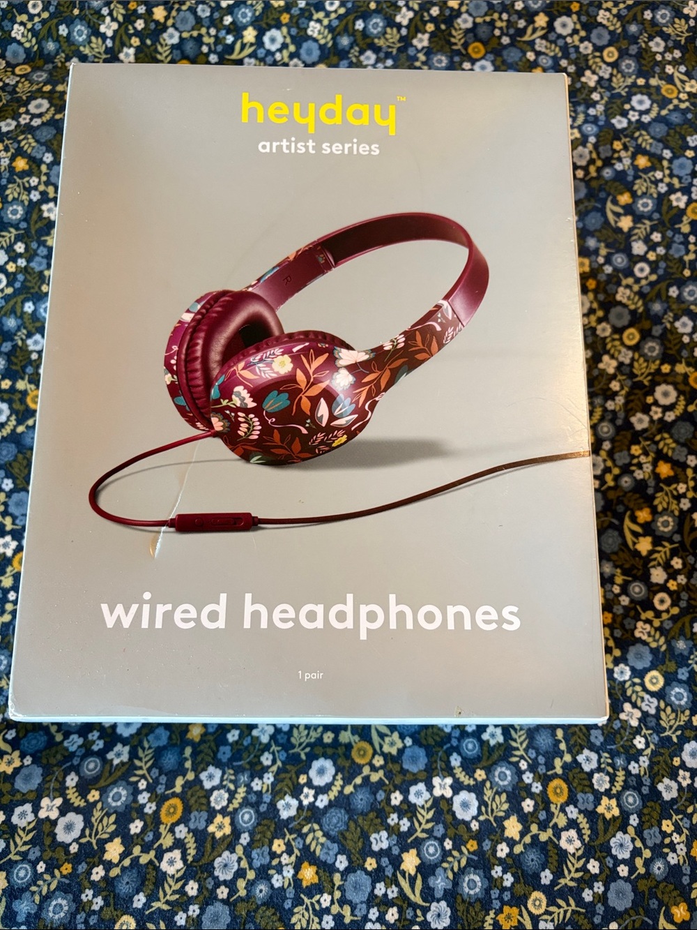 heyday Floral Wired Over-Ear Headphones - Burgundy with Multicolor Accents